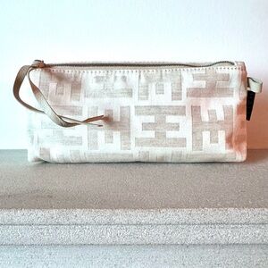 Neutral Jacquard Cosmetic Pouch - Beige